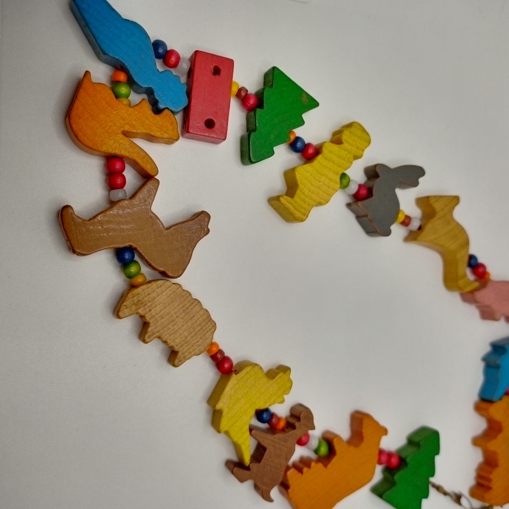 Toy wood block necklace 17in long super cute from the 70s